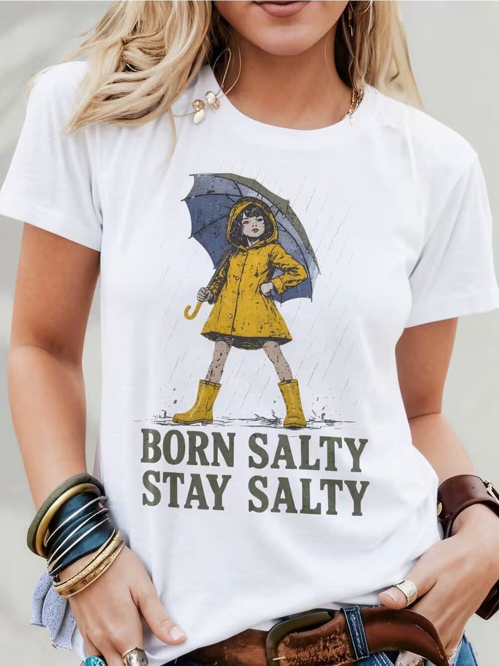 Womens T-Shirt XL White Short Sleeve Salty Causal Crew New Washable Classic